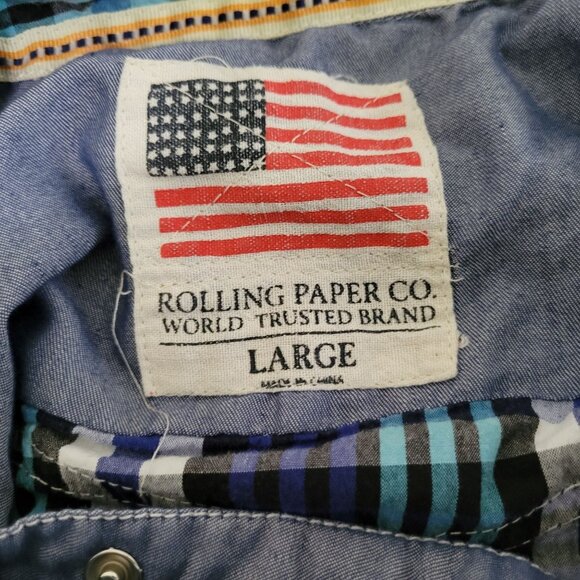 Rolling Paper Western Pearl Snap Shirt Mens Size Large Plaid Short Sleeve - Picture 4 of 5